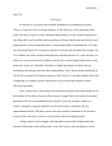 RAE Essay on College Loneliness Crisis Publication