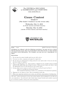 Gauss Contest Grade 8 2016 Math Problems
