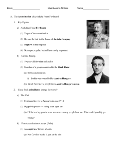 WWI Lesson Notes: Archduke Franz Ferdinand Assassination