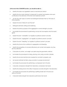 Concrete Learning Objectives: Cement, Mix Design, Testing