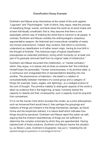 Classification Essay Example: Durkheim and Mauss