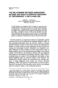 Meta-Analysis of Supervisory Ratings and Performance Measures