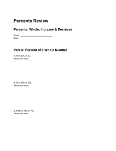 Percents Review Worksheet: Whole, Increase & Decrease