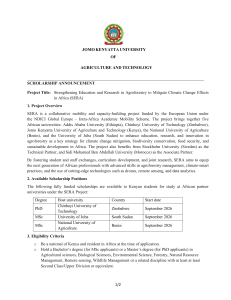 SERA Scholarship Announcement: Agroforestry PhD/MSc for Kenyan Students