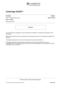 Cambridge IGCSE Physics 0625/11 Mark Scheme May/June 2024