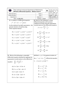 Yıldız Technical University Differential Equations Midterm Exam 2