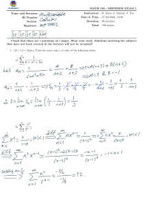 MATH 102 Midterm Exam 1 - Calculus Series