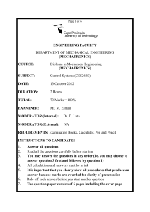 Control Systems Exam Paper (CSS260S) - CPUT Diploma