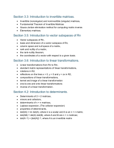 Linear Algebra Topics: Invertible Matrices, Subspaces, Transformations