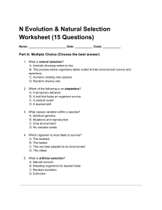 Evolution & Natural Selection Worksheet (15 Questions)