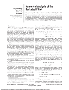 Numerical Analysis of Basketball Shot Dynamics - ASME Journal Paper