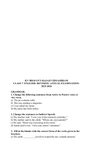 Class 7 English Grammar Revision Worksheet 2025-2026