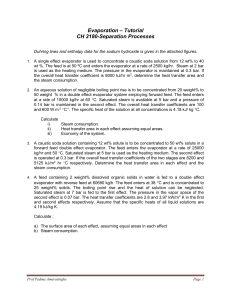 Evaporation Tutorial: Separation Processes Problems