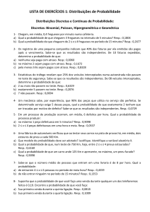 Lista de Exerc&iacute;cios 1: Distribui&ccedil;&otilde;es de Probabilidade