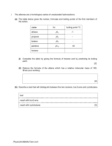 Alkenes Chemistry Worksheet: Formulas, Reactions, Isomers