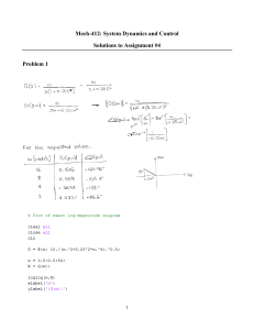 Mech-412: System Dynamics and Control - Assignment #4 Solutions