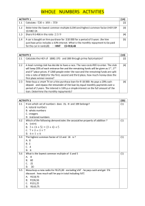Whole Numbers Math Activities Workbook