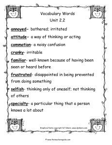Vocabulary Words Unit 2.2 - Annoyed, Attitude, Commotion