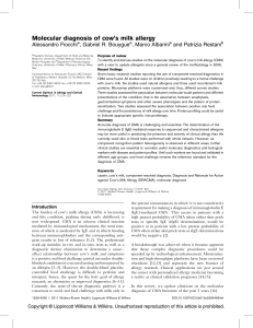 Molecular Diagnosis of Cow&rsquo;s Milk Allergy