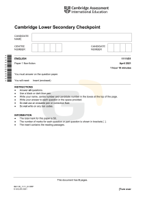 Cambridge Lower Secondary English Paper 1 Non-fiction 2021