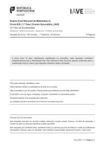 Exame Final Nacional de Matem&aacute;tica A 2022 - 12.&ordm; Ano