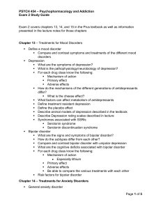 PSYCH 454 Exam 2 Study Guide: Mood, Anxiety, Antipsychotics