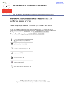 Transformational Leadership Effectiveness: Evidence-Based Primer