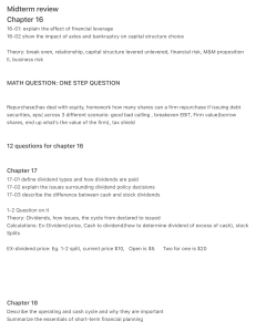 Finance Midterm Review: Chapters 16-19