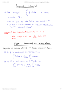 Improper Integrals Lecture Notes