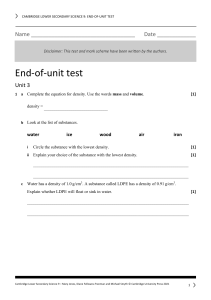 Cambridge Lower Secondary Science 9 Unit 3 Test