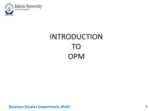 Introduction to Operations Management (OPM) - Bahria University