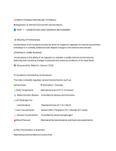 Homeostasis Tutorial: Regulation of Internal Environment