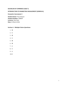 Introduction to Marketing Management Formative Assessment 1