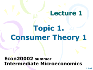 Lecture 1: Consumer Theory 1 - Intermediate Microeconomics