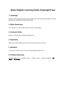 Basic English Learning Guide: Greetings, Sentences, Verbs, Numbers