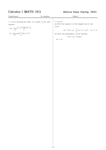Calculus I MATH 161 Midterm Exam Spring 2022