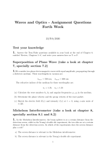 Waves and Optics Assignment Questions