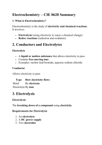 Electrochemistry CIE 0620 Summary