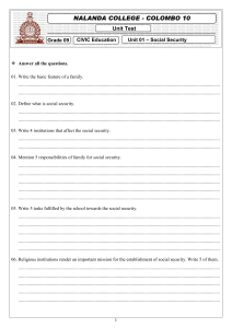 Grade 09 Civic Education Unit Test: Social Security