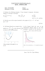Calculus II Quiz Spring 2026: Integrals, Area, Arc Length