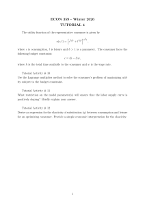 ECON 359 Tutorial 4: Consumer Optimization Problems