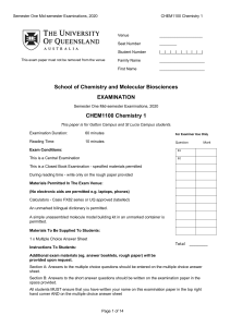 CHEM1100 Chemistry 1 Mid-Semester Exam 2020