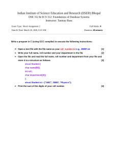 IISER Bhopal Mock Assignment 2: C Programming