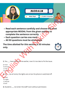 Class 10 Grammar Modals Worksheet