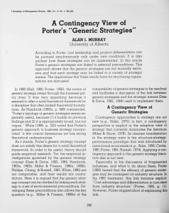 Contingency View of Porter's Generic Strategies