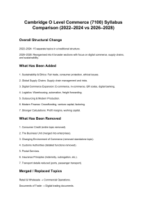 Cambridge O Level Commerce Syllabus Comparison