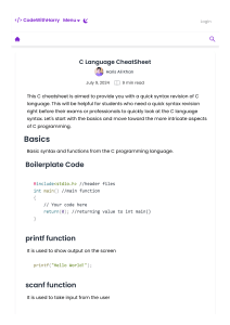 C Language CheatSheet: Quick Syntax Revision Guide