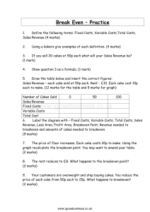 Break Even Analysis Practice Worksheet
