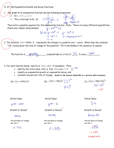 Exponential Growth and Decay Functions Homework Worksheet