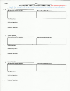 Virtual Lab: Types of Chemical Reactions Worksheet